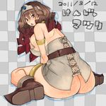  ass bottomless breast_hold breasts brown_eyes brown_hair huge_ass huge_breasts matsuri_(teriyaki) multicolored_hair original sideboob solo tears teriyaki tiara two-tone_hair 