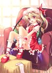  bad_id bad_pixiv_id blonde_hair bobby_socks flandre_scarlet hat mary_janes neck_ribbon red_eyes ribbon shoes short_hair side_ponytail sitting socks solo sousouman touhou wings wrist_cuffs 