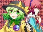  :d argyle argyle_background blush frills green_eyes green_hair hairband hat hat_ribbon komeiji_koishi komeiji_satori multiple_girls n-mix open_mouth pink_eyes pink_hair profile ribbon siblings sisters smile third_eye touhou 