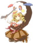  bad_id bad_pixiv_id beret blonde_hair blood boots breasts brown_legwear chan'ari charlotte_(madoka_magica) corset detached_sleeves drill_hair gun hair_ornament hairpin hat kneeling magical_girl magical_musket mahou_shoujo_madoka_magica medium_breasts monster multicolored multicolored_eyes pleated_skirt puffy_sleeves ribbon rifle simple_background skirt striped striped_legwear stuffed_toy thighhighs tomoe_mami twin_drills twintails vertical-striped_legwear vertical_stripes weapon white_background yellow_eyes zettai_ryouiki 