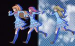  aria_gakuen_school_uniform banboro_(technobot) blue_shirt brown_hair green_hair half_updo houjou_hibiki houjou_sakura infinite_stratos long_hair minamino_kanade multiple_girls parody precure purple_hair running seiren_(suite_precure) shirt suite_precure 