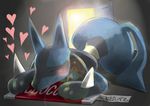  &hearts; blue chabo chocolate eyes_closed japanese_text lens_flare love lucario male on_front pok&eacute;mon solo 
