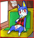  animal_crossing blue blush bottomless cat feline male penis popsicle red_eyes rover sitting solo sweater train 