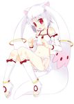  :o animal_ears anklet ass blush detached_sleeves feet flat_chest full_body jewelry kyubey mahou_shoujo_madoka_magica meito_(maze) midriff navel panties pantyshot personification red_eyes ribbon short_hair skirt solo toeless_legwear underwear white_hair white_panties 