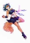  canine female fox fudchan glowing_eyes kunai leona midriff ninja pointy solo throwing 
