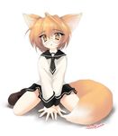  canine female fox glasses kitsune looking_at_viewer multiple_tails school_uniform solo tail unknown_artist 