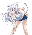 ahoge animal_ears bad_id bad_pixiv_id bare_legs braid breasts bustier cat_ears cat_tail cleavage dog_days hand_on_thigh leaning_forward legs leonmitchelli_galette_des_rois lingerie lion_ears lion_girl lion_tail long_hair long_legs medium_breasts midriff shira-nyoro short_shorts shorts smile solo tail thighs underwear white_hair yellow_eyes 