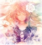  cis_(carcharias) closed_eyes flower hijiri_byakuren lace long_hair lowres multicolored_hair rose smile solo touhou two-tone_hair upper_body white_flower white_rose 