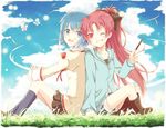  bad_id bad_pixiv_id blue_eyes blue_hair kinoshita_neko long_hair mahou_shoujo_madoka_magica miki_sayaka mitakihara_school_uniform multiple_girls one_eye_closed ponytail red_eyes red_hair sakura_kyouko school_uniform short_hair 