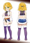  adapted_costume alternate_costume blonde_hair boots dei_shirou green_eyes hand_on_hip mizuhashi_parsee pointy_ears scarf short_hair solo standing thigh_boots thighhighs touhou wrestling 