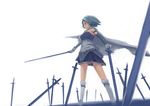  blue_eyes blue_hair cape field_of_blades gloves ipponshimeji magical_girl mahou_shoujo_madoka_magica miki_sayaka planted_sword planted_weapon short_hair skirt solo sword unlimited_blade_works weapon 