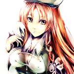  :3 bow braid breasts cleavage hat hong_meiling large_breasts long_hair red_hair ribbon ryuufa solo touhou 