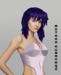  armpits bare_shoulders bodysuit breasts cleavage cyborg ghost_in_the_shell ghost_in_the_shell_stand_alone_complex kusanagi_motoko lips medium_breasts purple_hair red_eyes short_hair solo 