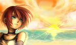  blue_eyes choker highres jewelry kairi_(kingdom_hearts) kazari_tayu kingdom_hearts kingdom_hearts_i lossy-lossless necklace ocean red_hair short_hair solo sunset 