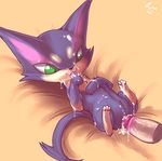  cat cum cum_covered cum_in_pussy cum_inside disembodied_penis ears excessive_cum feline female feral green_eyes grooming human interspecies lying male mammal messy nintendo on_back penis pok&#233;mon pok&#233;philia pok&eacute;mon pokephilia purrloin pussy size_difference spread_legs spreading straight tail tongue tongue_out video_games zanthu 
