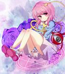  bad_id bad_pixiv_id eyeball flower komeiji_satori magic_circle pink_eyes pink_hair purple_flower purple_rose rose shromann sitting solo touhou 