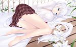  barefoot blue_eyes breasts cait flower large_breasts legs long_hair looking_at_viewer lying mabinogi nao_(mabinogi) on_side open_mouth panties silver_hair skirt solo underwear wallpaper white_panties wooden_floor 