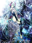  abstract_background anklet aqua_eyes aqua_nails arm_tattoo bare_shoulders barefoot black_legwear blue_hair breasts closed_mouth detached_sleeves flower full_body grey_shirt hair_between_eyes hanpen_(ihtb) hatsune_miku hatsune_miku_(append) headphones jewelry long_hair long_sleeves looking_at_viewer nail_polish navel number_tattoo open_clothes open_shirt shirt sitting sleeveless sleeveless_shirt small_breasts smile solo stomach tattoo thighhighs thighs toeless_legwear toenail_polish twintails very_long_hair vocaloid vocaloid_append 