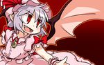  bat_wings hat iyau purple_hair red_eyes remilia_scarlet ribbon short_hair solo touhou wings 