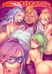 4girls annoyed ass blue_mage chest_hair clothed_male_nude_female cloud_strife don_corneo facial_hair faris_scherwiz fat fat_man final_fantasy final_fantasy_iv final_fantasy_ix final_fantasy_v final_fantasy_vii genderswap genderswap_(mtf) harem jewelry kaiseki kuja mask multiple_girls mustache nude ring rydia tiara 