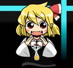  :d blonde_hair blush_stickers dora_ita egg egg_yolk fangs heart lowres open_mouth pointy_ears red_eyes rumia smile solo touhou upper_body 
