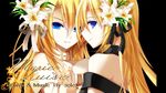  bare_shoulders black_vs_white blonde_hair blue_eyes collar dual_persona flower hair_flower hair_ornament highres holding_hands lily_(flower) lily_(vocaloid) long_hair looking_back multiple_girls smile vocaloid yuuki_kira 