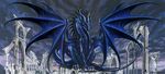  awesome blue blue_body claws dark dragon epic feral horn horns perched ruins ruth_thompson scales solo tail wings 