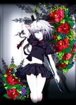  blue_eyes flower highres navel original school_uniform solo sword weapon yume_koucha 