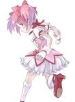  bad_id bad_pixiv_id bow dress gloves hair_bow kaname_madoka mahou_shoujo_madoka_magica mofu pink_eyes pink_hair solo twintails 