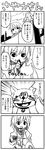  4koma comic creature crossover doodle doraemon doraemon_(character) ear_pull greyscale highres kyubey mahou_shoujo_madoka_magica miki_sayaka monochrome numako parody translated 