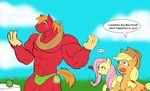  &hearts; anthorized anthro anthrofied applejack_(mlp) big_macintosh_(mlp) blonde_hair blue_eyes blush brother_and_sister confusion cutie_mark dialog english_text equine female feral fluttershy_(mlp) freckles friendship_is_magic fur green_eyes group hair hat horse male mammal muscles my_little_pony open_mouth orange_fur orange_hair pegasus pink_hair pony red_fur shock shocked sibling text thong unknown_artist wings yellow_fur 