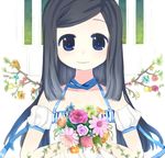  black_hair blue_eyes bouquet branch choker flower instrument keyboard_(instrument) nashi_rin original plant smile solo vines wings 