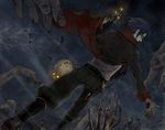  belt blood boots candle chain dutch_angle earrings from_behind gloves jewelry knife long_sleeves male_focus pants pixiv_fantasia pixiv_fantasia_4 red_eyes ririnra skeleton skull solo undead zombie 