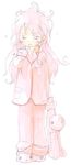  blush long_hair messy_hair original pajamas pink_eyes pink_hair shipu_(toppintetratorten) sketch sleepy slippers solo stuffed_animal stuffed_toy 