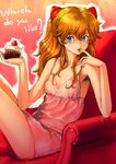  blonde_hair blue_eyes boyaking cupcake english finger_to_mouth food long_hair md5_mismatch neon_genesis_evangelion nightgown solo souryuu_asuka_langley 