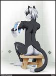  back butt canine cat digital eyes_closed feline hair invalid_tag male mammal nude shiuk shower sitting solo tekkirai washing white_hair 