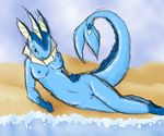  beach breasts eeveelution female lying nintendo on_side pok&#233;mon pok&#233;morph pok&eacute;mon seaside solo unknown_artist vaporeon video_games 