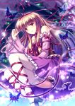  ankle_lace-up bad_id bad_pixiv_id blonde_hair bug butterfly cherry_blossoms cross-laced_footwear detached_sleeves insect long_hair mary_janes nagatsuki_towa no_hat no_headwear petals purple_eyes red_eyes ribbon shoes solo thighhighs touhou white_legwear yakumo_yukari 