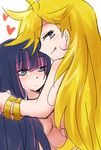  2girls :p blonde_hair blush breasts cum facial female long_hair looking_back lowres multicolored_hair multiple_girls nude panty_&amp;_stocking_with_garterbelt panty_(character) panty_(psg) pink_hair purple_hair simple_background smile stocking_(character) stocking_(psg) tongue tongue_out 