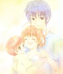  2girls baby bad_id bad_pixiv_id blue_eyes blue_hair brown_eyes brown_hair clannad closed_eyes family furukawa_nagisa kodenai multiple_girls okazaki_tomoya okazaki_ushio short_hair 