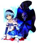  bad_id bad_pixiv_id blue_eyes blue_hair cape gloves grief_seed highres kneeling kuroi_paseri magical_girl mahou_shoujo_madoka_magica miki_sayaka oktavia_von_seckendorff short_hair spoilers tears white_gloves 