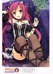  absurdres animal_ears ankle_lace-up arm_ribbon bad_id bad_yandere_id bare_shoulders black_legwear brown_eyes cat_ears cat_tail choker couch criss-cross_halter cross-laced_footwear dengeki_moeou frills gothic_lolita halter_top halterneck hand_behind_head hands highres lace lace-trimmed_thighhighs legs_up lolita_fashion long_hair looking_at_viewer low_twintails lying on_back open_mouth original purple_hair ribbon smile solo tail thighhighs twintails untying wrist_cuffs yuuki_hagure 