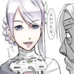  blue_eyes braid controller female flower hair_ornament hermaphrodite kaine_(nier) male nier nier_(character) silver_hair translated translation_request wizard-hp xbox 