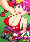  bad_id bad_pixiv_id breasts cleavage clothes_writing highres hiroshima_touyou_carp large_breasts masayan_(minor-ms) nippon_professional_baseball personification purple_eyes purple_hair segway slyly solo 