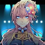  bad_id bad_pixiv_id bare_shoulders blue_eyes domco face flower hair_flower hair_ornament light long_hair megurine_luka pink_hair smile solo vocaloid 