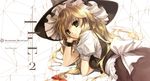  album_cover blonde_hair bow bracelet chin_rest cover diverse_system dress hat highres jewelry kirisame_marisa long_hair lying misaki_kurehito on_stomach solo touhou wallpaper witch_hat yellow_eyes 