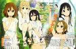  absurdres akiyama_mio bare_shoulders barefoot black_eyes black_hair blonde_hair blue_eyes brown_eyes brown_hair chin_rest dress hands_in_pockets highres hirasawa_yui hood hoodie horiguchi_yukiko k-on! kotobuki_tsumugi long_hair multiple_girls nakano_azusa short_hair skirt smile sundress tainaka_ritsu twintails 