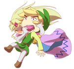  1girl black_eyes blush feeding force_feeding gift gloves hat holding holding_gift link lowres princess_zelda the_legend_of_zelda the_legend_of_zelda:_spirit_tracks toon_link watariga_iruka 