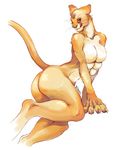 1girl breasts butt cat claws cougar feline female furry licking licking_lips looking_at_viewer mammal michidzuki michizuki multi_breast no_nipples nude pink_nose plain_background simple_background solo tail tongue white_background 