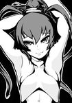  ar_tonelico ar_tonelico_iii finnel flat_chest greyscale hair_ornament lingerie midriff monochrome solo twintails underwear 